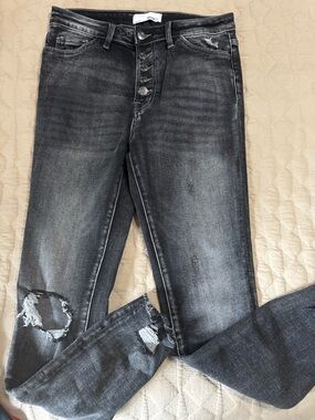 Vervet High-Rise Distressed Skinny Jeans in Washed Black 29